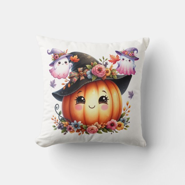 Whimsical Autumn Pumpkin Hexendesign Kissen (Vorderseite)