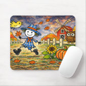 Whimsical Autumn Scarecrow Farm Mousepad (Mit Mouse)