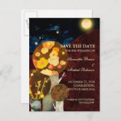 Whimsical Autumn Trees: Save the Date Postcards Ankündigungspostkarte (Vorne/Hinten)