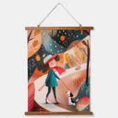 Whimsical Autumn Walk Illustration Wandteppich Mit Holzrahmen (Vorderseite)