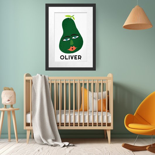 Whimsical Avocado CUSTOM BABY NAME Art Poster