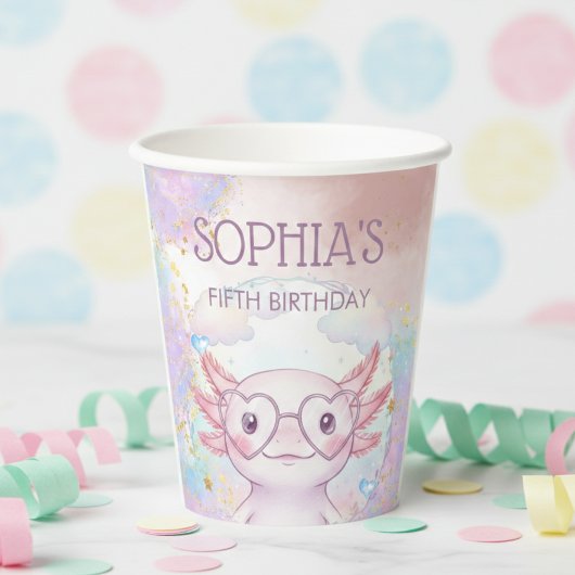 Whimsical axolotl kids birthday pappbecher