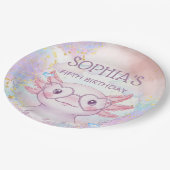 Whimsical axolotl kids birthday pappteller (Schrägansicht)