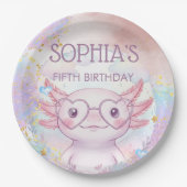 Whimsical axolotl kids birthday pappteller (Vorderseite)