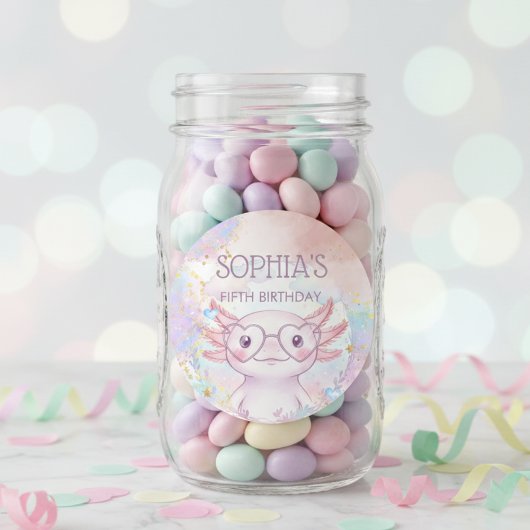 Whimsical axolotl kids birthday runder aufkleber