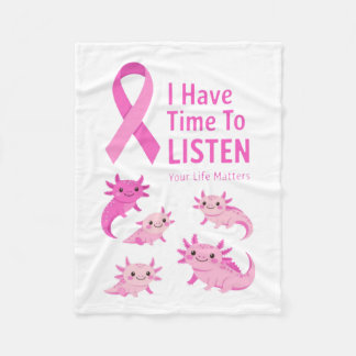 Whimsical Axolotl Pink Ribbon Blanket Fleecedecke
