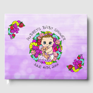 Whimsical Baby-Babydusche für lila Mädchen Gästebuch