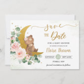Whimsical Baby Bear Crescent Moon Blush Bloral Save The Date (Vorderseite)