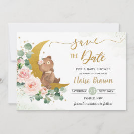 Whimsical Baby Bear Crescent Moon Blush Bloral Save The Date