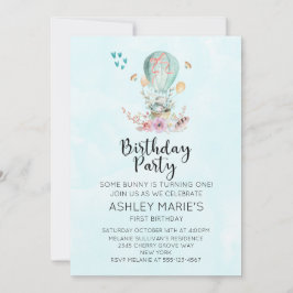 Whimsical Baby Bunny in Balloon Geburtstagsparty Einladung