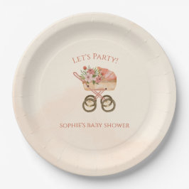 Whimsical Baby Carriage Floral Baby Shower Pappteller