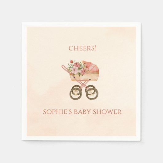 Whimsical Baby Carriage Floral Baby Shower Serviette (Vorderseite)