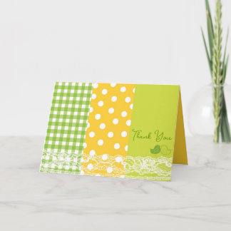 Whimsical Baby Chicks Green Plaid Polka Dots Lace Dankeskarte