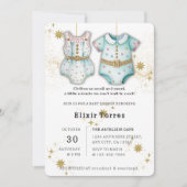Whimsical Baby Clothes Gender Neutral Baby Dusche Einladung (Vorderseite)