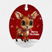 Whimsical Baby Deer Snowy Christmas Berry Red 🎄🦌 Ornament Aus Metall (Vorderseite)