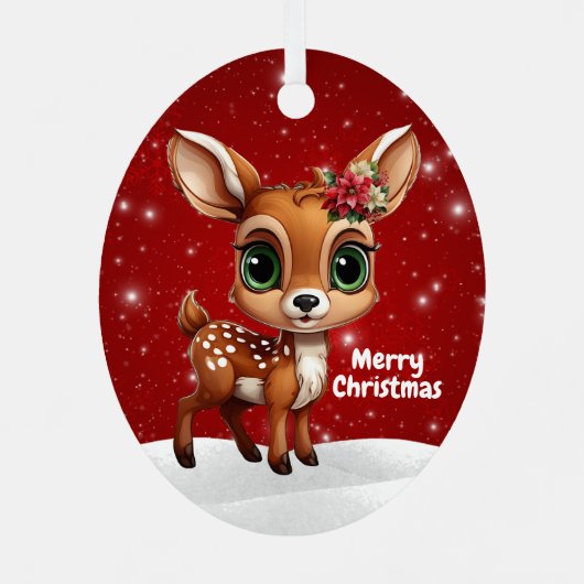 Whimsical Baby Deer Snowy Christmas Berry Red 🎄🦌 Ornament Aus Metall (Rückseite)