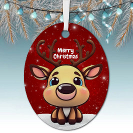 Whimsical Baby Deer Snowy Christmas Berry Red 🎄🦌 Ornament Aus Metall