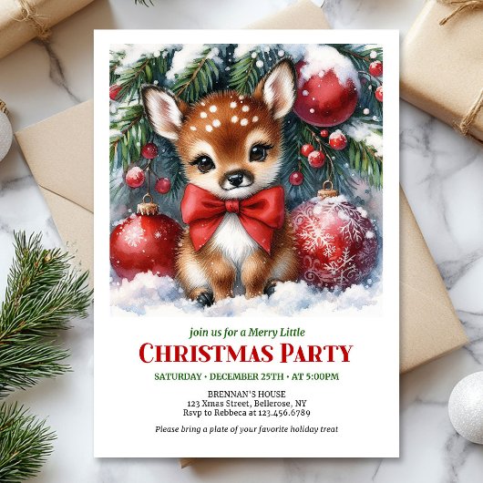 Whimsical baby deer snowy forest watercolor cozy  einladung