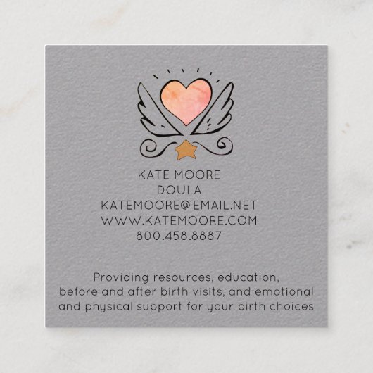 Whimsical Baby Doula Birth Coach auf Grau Quadratische Visitenkarte (Rückseite)