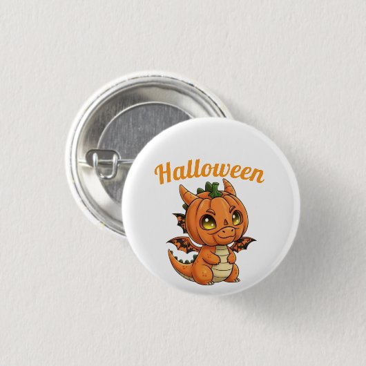 Whimsical Baby Dragon Pumpkin Halloween Button (Vorne & Hinten)