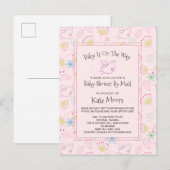 Whimsical Baby Dusche by Mail Bird Blumenrosa Einladungspostkarte (Vorne/Hinten)