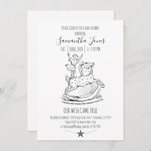 Whimsical Baby Dusche schwarz auf weiß Einladung (Vorne/Hinten)