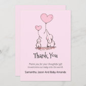 Whimsical Baby Dusche Vielen Dank | Elefanten rosa Dankeskarte (Vorne/Hinten)