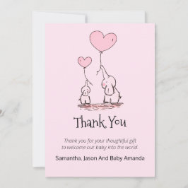 Whimsical Baby Dusche Vielen Dank | Elefanten rosa Dankeskarte