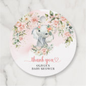 Whimsical baby Elefant Blush Bloral Baby Dusche Geschenkanhänger (Rückseite)