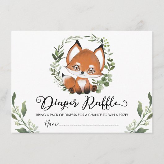 Whimsical Baby Fox Greenerity Wreath Diaper Raffle Begleitkarte (Vorderseite)