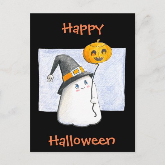 Whimsical Baby Ghost // Happy Halloween Postkarte (Vorderseite)