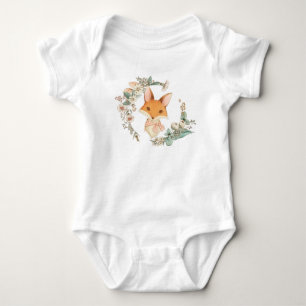 Whimsical Baby Girl Fox im Blumenkranz Strampler