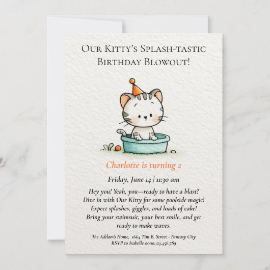 Whimsical Baby Kitty zum Geburtstag Einladung (Vorderseite)