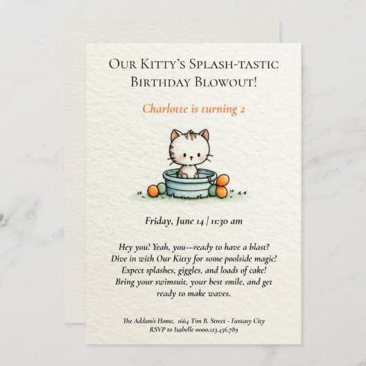 Whimsical Baby Kitty zum Geburtstag Einladung (Vorne/Hinten)