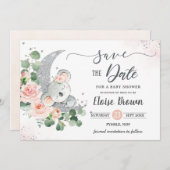 Whimsical Baby Koala Crescent Moon Blush Floral Save The Date (Vorne/Hinten)