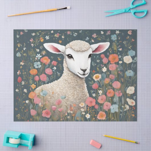 Whimsical Baby Lamb im Blumengarten Seidenpapier (Basteln)