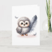 Whimsical Baby Owl with FallFeathers Blank Karte (Vorderseite)