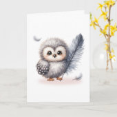Whimsical Baby Owl with FallFeathers Blank Karte (Gelbe Blume)