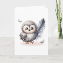 Whimsical Baby Owl with FallFeathers Blank