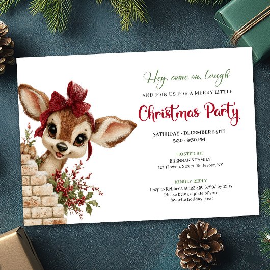 Whimsical baby reindeer printable holiday invite einladung