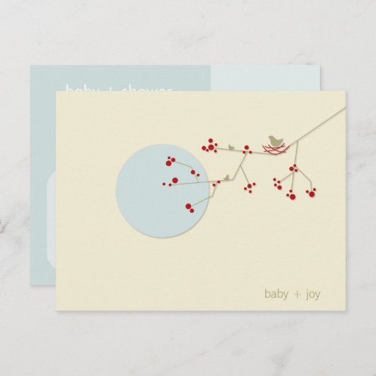 Whimsical Baby Shower Nesting Bird Family Tree Einladungspostkarte (Vorne/Hinten)