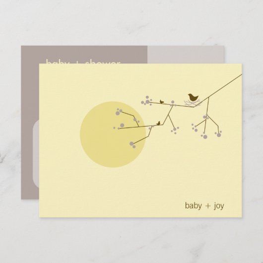 Whimsical Baby Shower Nesting Bird Family Tree Einladungspostkarte (Vorne/Hinten)