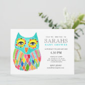 Whimsical Baby Shower Rainbow Owl laden Einladung (Stehend Vorderseite)