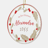 Whimsical Baby's First Christmas Foto | Rote Beige Keramik Ornament (Links)