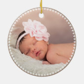 Whimsical Baby's First Christmas Foto | Rote Beige Keramik Ornament (Hinten)