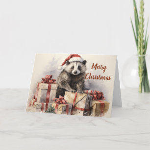 Whimsical Badger Christmas Card Karte