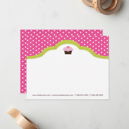 Whimsical Bakery | Cupcake Notecards Mitteilungskarte (Vorderseite/Rückseite Beispiel)