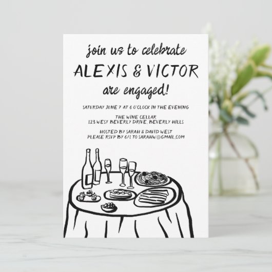 Whimsical Balconi Dinner Custom Engagement Party Einladung (Stehend Vorderseite)