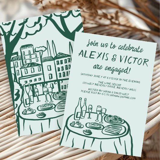 Whimsical Balconi Dinner Custom Engagement Party Einladung