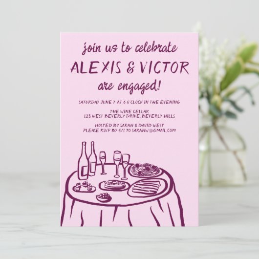Whimsical Balconi Dinner Custom Engagement Party Einladung (Stehend Vorderseite)